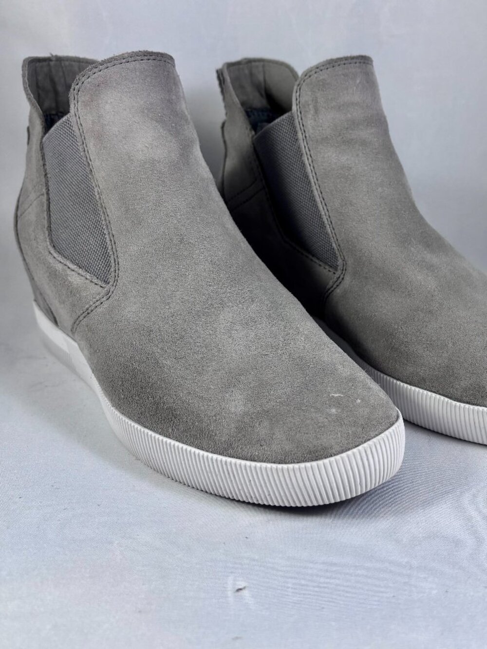 Sorel Out 'N About Slip-On Wedge Bootie - Chrome Grey Suede